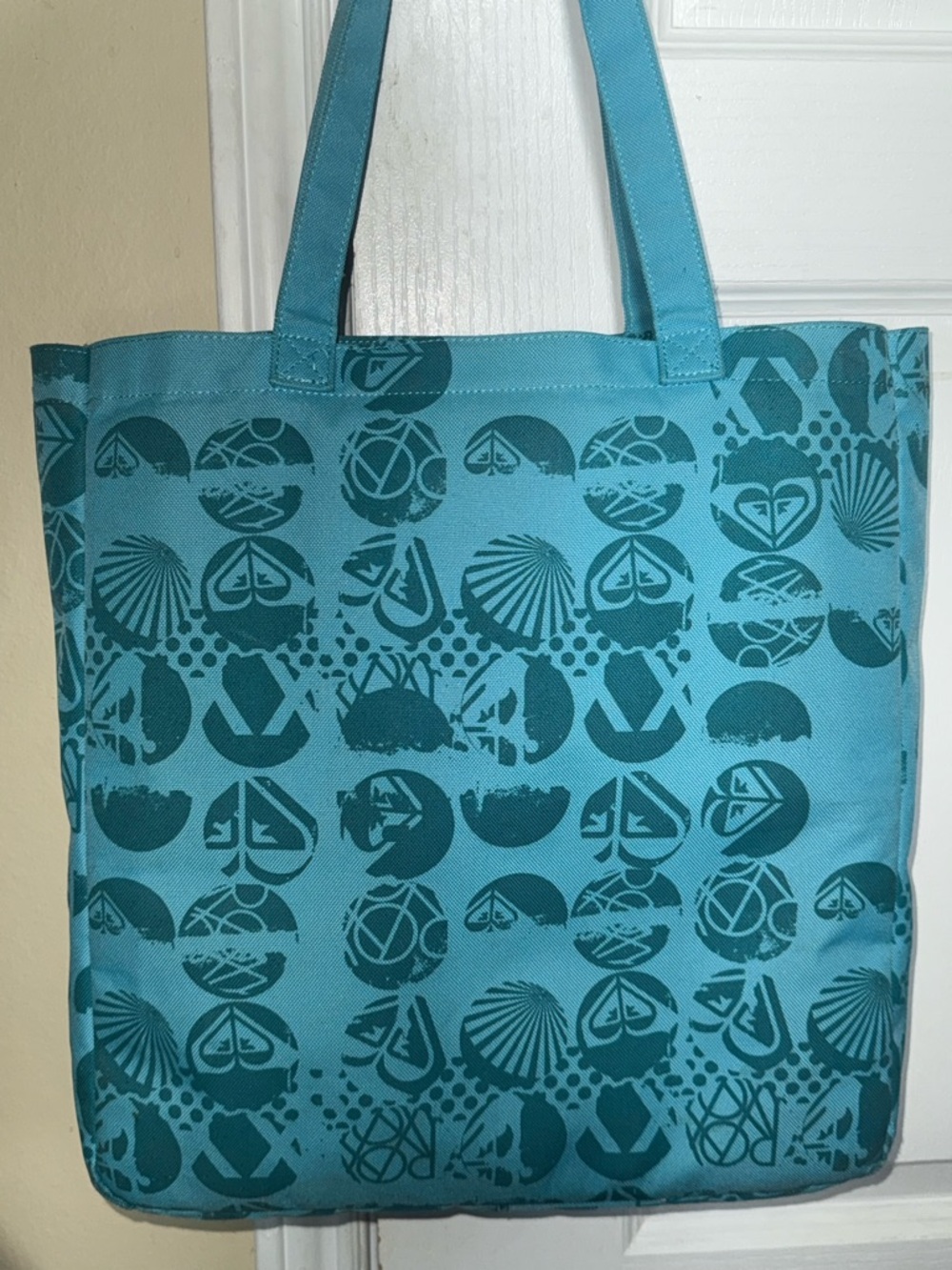 Vintage Y2K 2000s Roxy Anti Bad Vibes Print Teal Large Beach Tote Bag Logo Print - Picture 2 of 5
